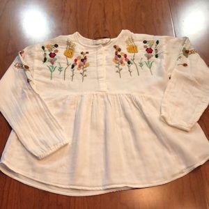 Zara Girl Embroidered Peasant Flowy Linen Top